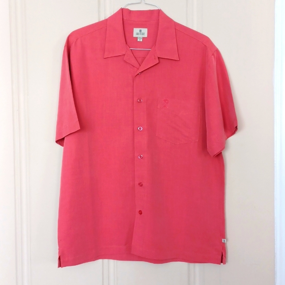 Solitude - Men's Med. Untuck Short Sleeved Shirt in Muted Red 82% Rayon/18% Poly
